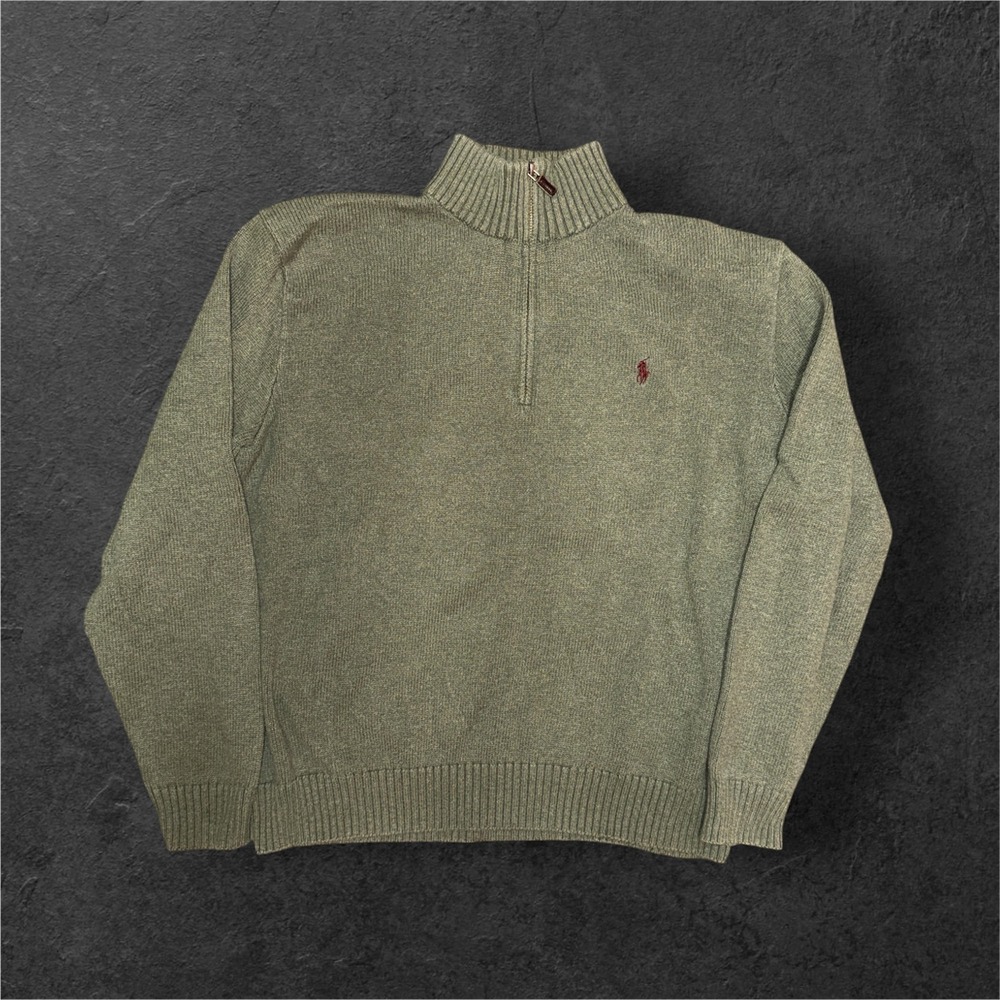 Polo Ralph Lauren Mens XL Olive Green Cotton Quarter Zip Pullover Sweater Pony